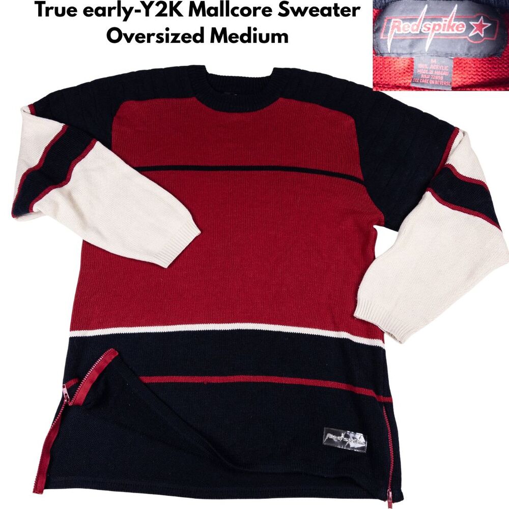 Vintage Y2K Spike Red Black Stripe Sweater Men’s M Side Zip Mallcore Streetwear‎